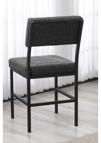 Dubai Modeli Yuvarlak Mutfak Masa Sandalye Takımı, 4 Sandalye 1 Sabit Beyaz Masa 90X90 Cm, Keten Kumaş