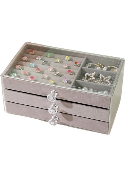 Üç Çekmeceli Akrilik Şeffaf Kadife Mücevher Kutusu Mücevher Saklama Kutusu (Yurt Dışından)