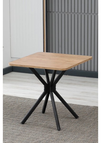 Dubai Modeli Kare Mutfak Masa Sandalye Takımı, 2 Sandalye 1 Sabit Ceviz Masa 70X70 Cm, Keten Kumaş