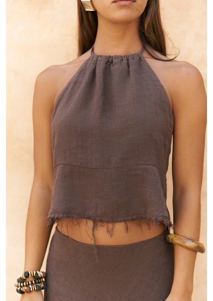 Malmvira Soft Kahve Keten Crop Etek Takım