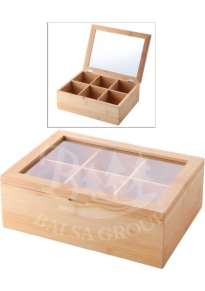 6 Bölmeli Bambu Takı ve Makyaj Organizeri, 19x25x9 cm, Kahverengi