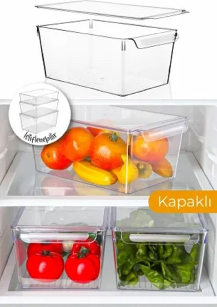 Büyük Boy Şeffaf Kapaklı Buzdolabı Organizeri - Pratik ve Şeffaf Çözüm