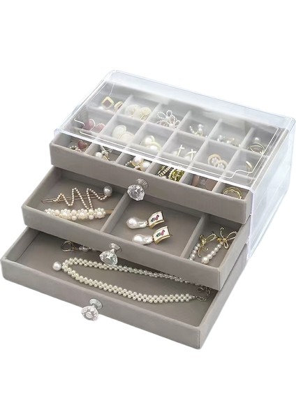 Üç Çekmeceli Akrilik Şeffaf Kadife Mücevher Kutusu Mücevher Saklama Kutusu (Yurt Dışından)