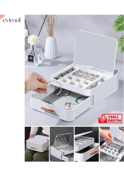 Çekmeceli Aynalı Çok Bölmeli Makyaj ve Takı Organizer 20X22X8.5CM