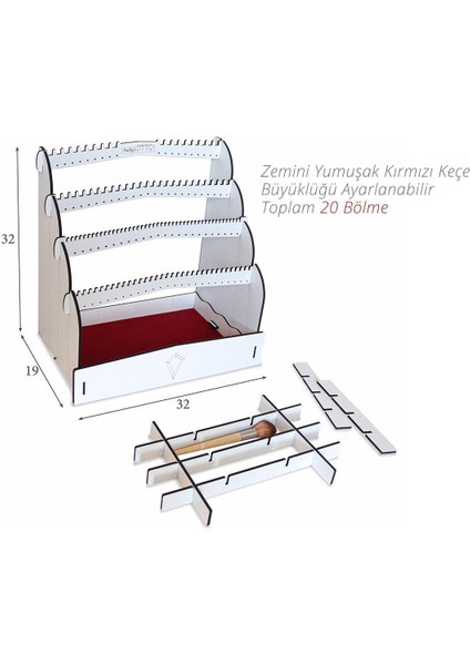 Şeffaf Takı ve Kozmetik Düzenleyici, Beyaz ve Yeşil Renkli Organizer