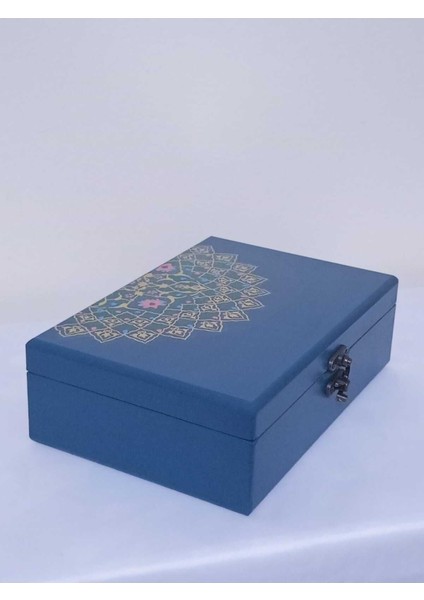 Mavi Ahşap Dekoratif Kutu, Takı ve Aksesuar Saklama, 15X22X7 cm fiyatları