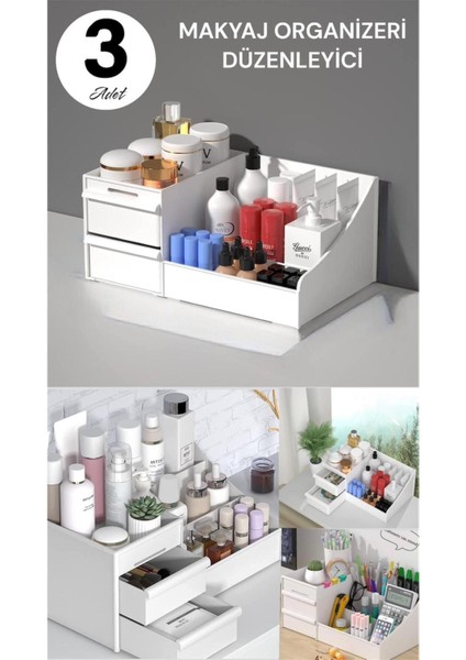 Beyaz Çok Gözlü Çekmeceli Katlı Makyaj ve Kozmetik Düzenleyici Seti fiyatları