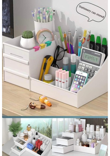 Beyaz Çok Gözlü Çekmeceli Katlı Makyaj ve Kozmetik Düzenleyici Seti indirimleri