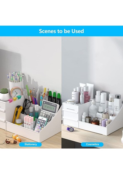 Beyaz Çok Gözlü Çekmeceli Katlı Makyaj ve Kozmetik Düzenleyici Seti