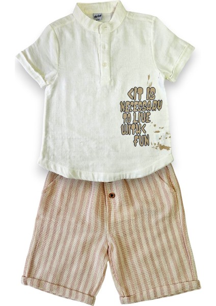Erkek Çocuk Müslin Gömlek ve Keten Şort Takım - Yazlık modelleri