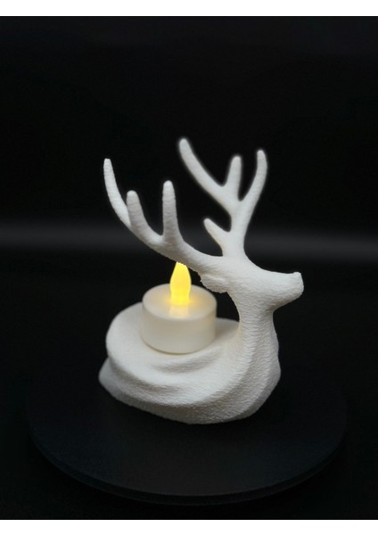 Beyaz 3D Geyik Figürlü Takı Standı, Kontur Dokulu, Mini ve Şık Tasarım