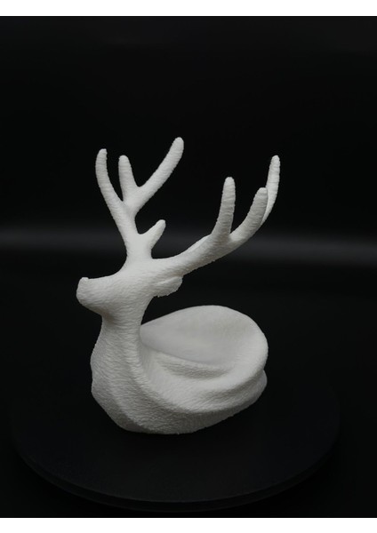 Beyaz 3D Geyik Figürlü Takı Standı, Kontur Dokulu, Mini ve Şık Tasarım fırsatları
