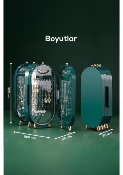 Yeşil Katlanabilir Aynalı 3 Bölmeli Takı Düzenleyici, Seyahat Için Mükemmel Organizer fiyatları