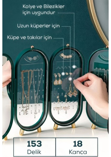 Yeşil Katlanabilir Aynalı 3 Bölmeli Takı Düzenleyici, Seyahat Için Mükemmel Organizer modelleri