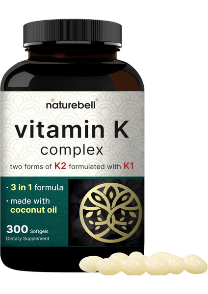 Vitamin K Complex, K1 + K2 2,600 mcg Per Serving 300 Coconut Oil Softgels