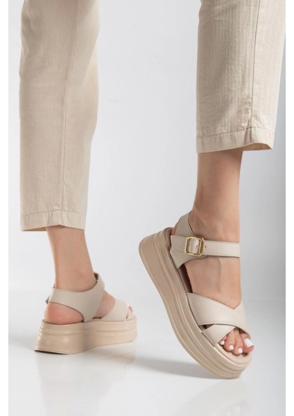 Sibna Bej Cilt Kemerli Sandalet modelleri