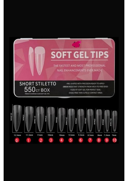 Protez Tırnak Soft Jel Tips 550’LI Short Stiletto