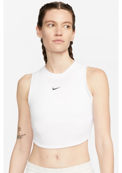 Sportswear Essential Rib Cropped Women's Tight Fit Tank Top Kadın Dar Kesim Crop Atlet Beyaz