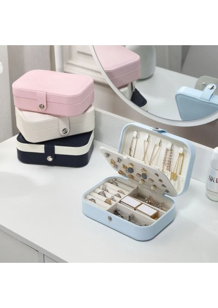 Mavi 3 Bölmeli Dikdörtgen Takı Kutusu, Seyahat ve Düzen Için Ideal Organizer fiyatları