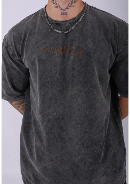 Unisex Özel Tasarım Yıkamalı Oversize T-Shirt Siyah modelleri
