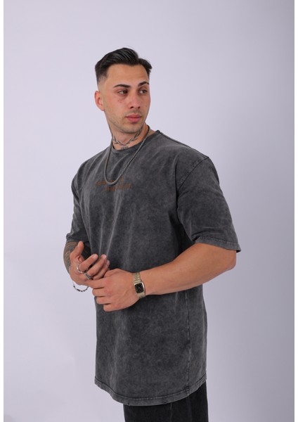 Unisex Özel Tasarım Yıkamalı Oversize T-Shirt Siyah fırsatları
