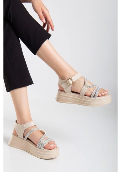 Lenda Bej Cilt Kemerli Sandalet