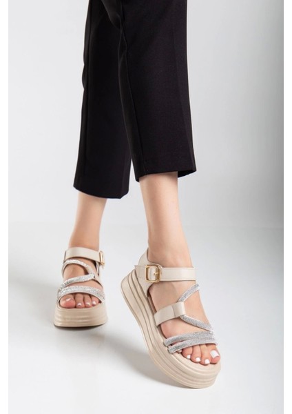 Lenda Bej Cilt Kemerli Sandalet fiyatları