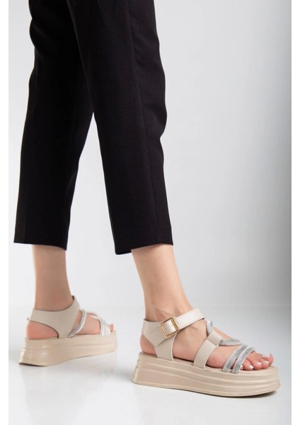 Lenda Bej Cilt Kemerli Sandalet modelleri