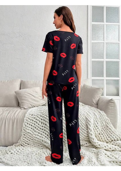 Kadın Baskılı Desenli Gecelik Pijama Takımı Kiss indirimleri