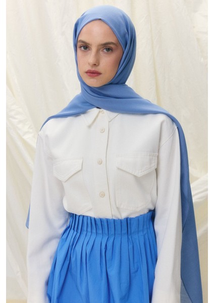 Paris Ipeği Çelik Mavi Renk Pamuklu Şal