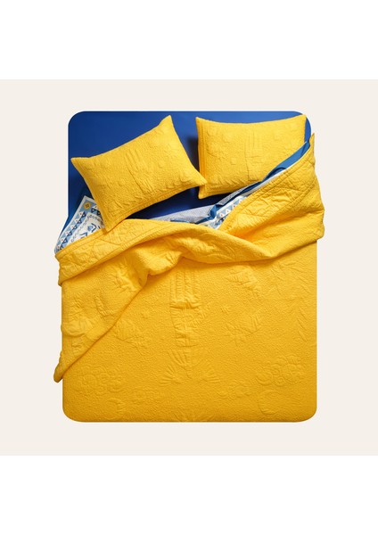 Uttar Kapitoneli 300 Tc Kıng Sıze Pamuk Saten Yatak Örtüsü Seti 260X280 cm Sarı