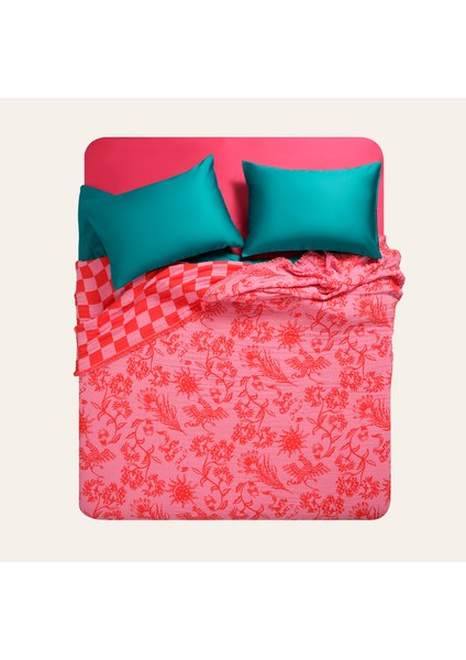 Costa Saçaklı Jakarlı Çift Kişilik Pamuk Yatak Örtüsü 220X240 cm Pembe
