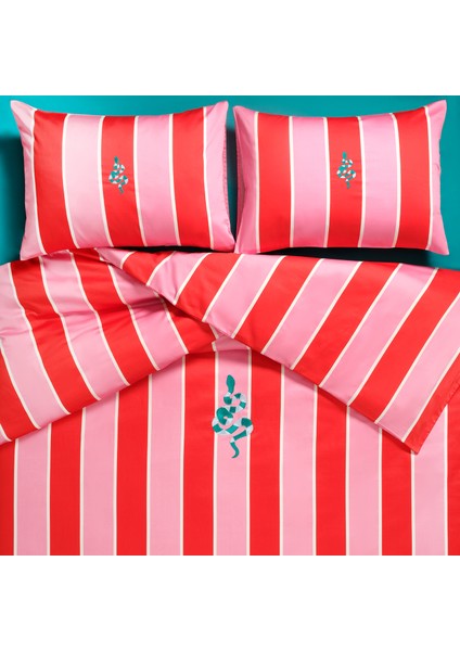 Lahor 300 Tc Çift Kişilik Pamuk Saten Nevresim Seti 200X220 cm Kırmızı - Pembe