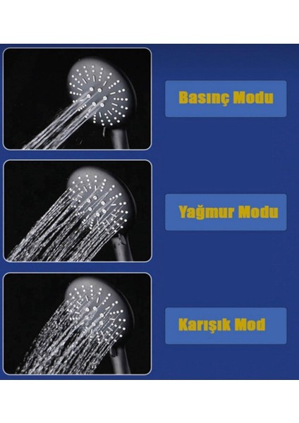 Siyah Krom Lüx Banyo Bataryası Musluğu Çeşmesi 3 Fonksiyonlu Siyah El Duşu 2’li Set modelleri