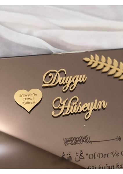 El Yazısı Nişan Tepsisi, Damat Kahvesi ve Isimlik, 4 Cm, Şık ve Özel Tasarım