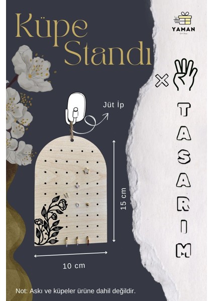 Çiçek Desenli 4'lü Küpe Standı Seti, Ipli Organizer, 10X15 Cm, Şık ve Pratik Kullanım