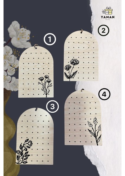 Çiçek Desenli 4'lü Küpe Standı Seti, Ipli Organizer, 10X15 Cm, Şık ve Pratik Kullanım fiyatları