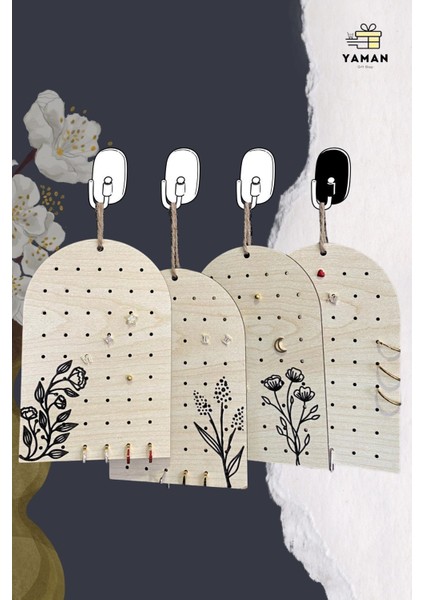 Çiçek Desenli 4'lü Küpe Standı Seti, Ipli Organizer, 10X15 Cm, Şık ve Pratik Kullanım modelleri