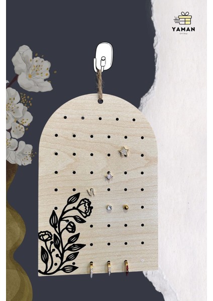 Çiçek Desenli 4'lü Küpe Standı Seti, Ipli Organizer, 10X15 Cm, Şık ve Pratik Kullanım fırsatları