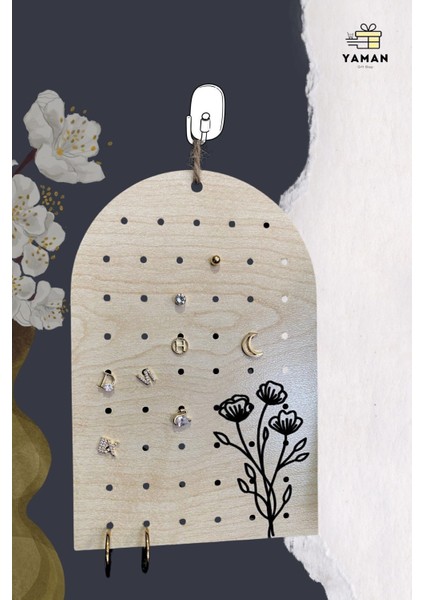 Çiçek Desenli 4'lü Küpe Standı Seti, Ipli Organizer, 10X15 Cm, Şık ve Pratik Kullanım indirimleri