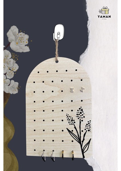 Çiçek Desenli 4'lü Küpe Standı Seti, Ipli Organizer, 10X15 Cm, Şık ve Pratik Kullanım