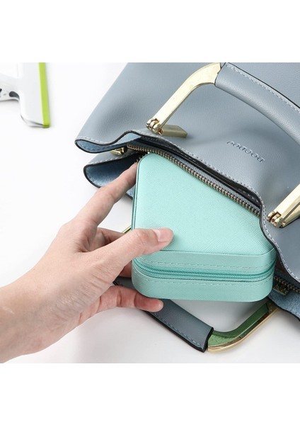 Turkuaz Seyahat Takı Organizer Kutusu, Mücevher ve Aksesuar Düzenleyici