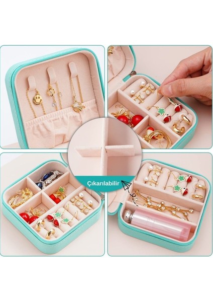 Turkuaz Seyahat Takı Organizer Kutusu, Mücevher ve Aksesuar Düzenleyici
