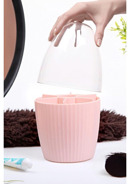 7 Bölmeli Çok Amaçlı Fanus Kapaklı Düzenleyici, Pembe, Şık ve Kullanışlı Organizer