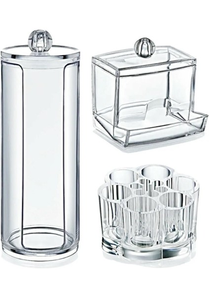 Şeffaf Akrilik Makyaj Organizer Seti 3'lü, Şıklık ve Düzen İçin İdeal