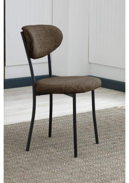 Elegant Modeli Yuvarlak Mutfak Masa Sandalye Takımı 4 Sandalye 1 Siyah Mermer Desen Masa 90X90 Keten Kumaş