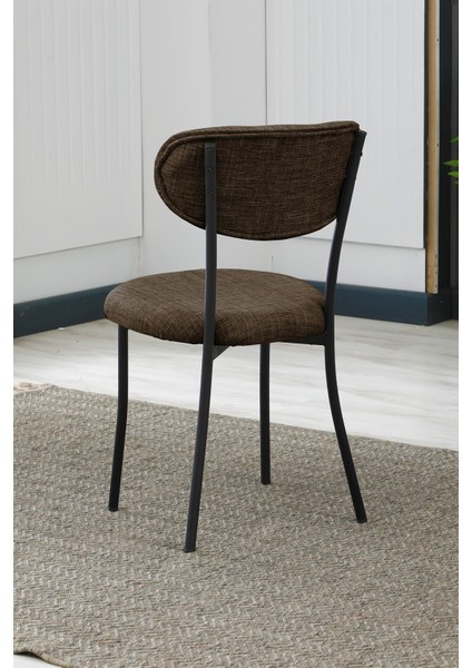 Elegant Modeli Yuvarlak Mutfak Masa Sandalye Takımı 4 Sandalye 1 Siyah Mermer Desen Masa 90X90 Keten Kumaş