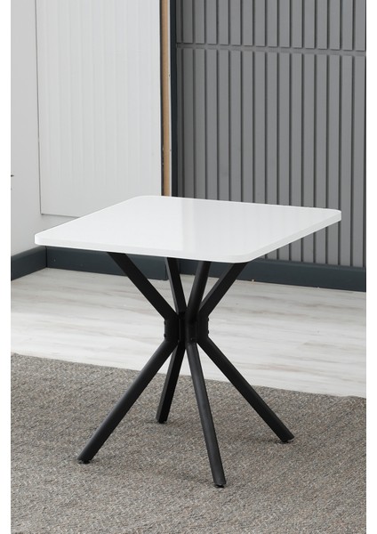 Elegant Modeli Kare Mutfak Masa Sandalye Takımı, 4 Sandalye 1 Sabit Beyaz Masa 70X70 Cm, Keten Kumaş