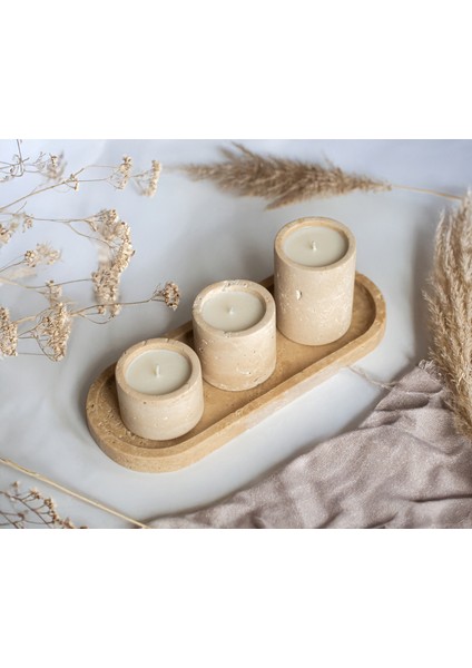 Lucia Ultra Yüksek Kaliteli 30CM 4'lü Set Traverten Veya Mermer Soya Mum - Yüksek Kalite Doğal Soya Mum ve Koku Esansı - Damarlı Beyaz Mermer, Kahve Gümüş Traverten, Bej Traverten Taş Seçenekleri