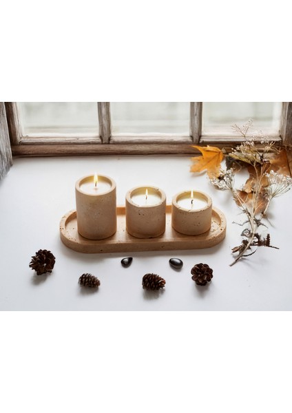 Lucia Ultra Yüksek Kaliteli 30CM 4'lü Set Traverten Veya Mermer Soya Mum - Yüksek Kalite Doğal Soya Mum ve Koku Esansı - Damarlı Beyaz Mermer, Kahve Gümüş Traverten, Bej Traverten Taş Seçenekleri